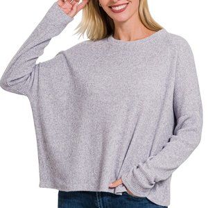 Zenana Ribbed Dolman Long Sleeve Sweater Size s/m Lt Gray